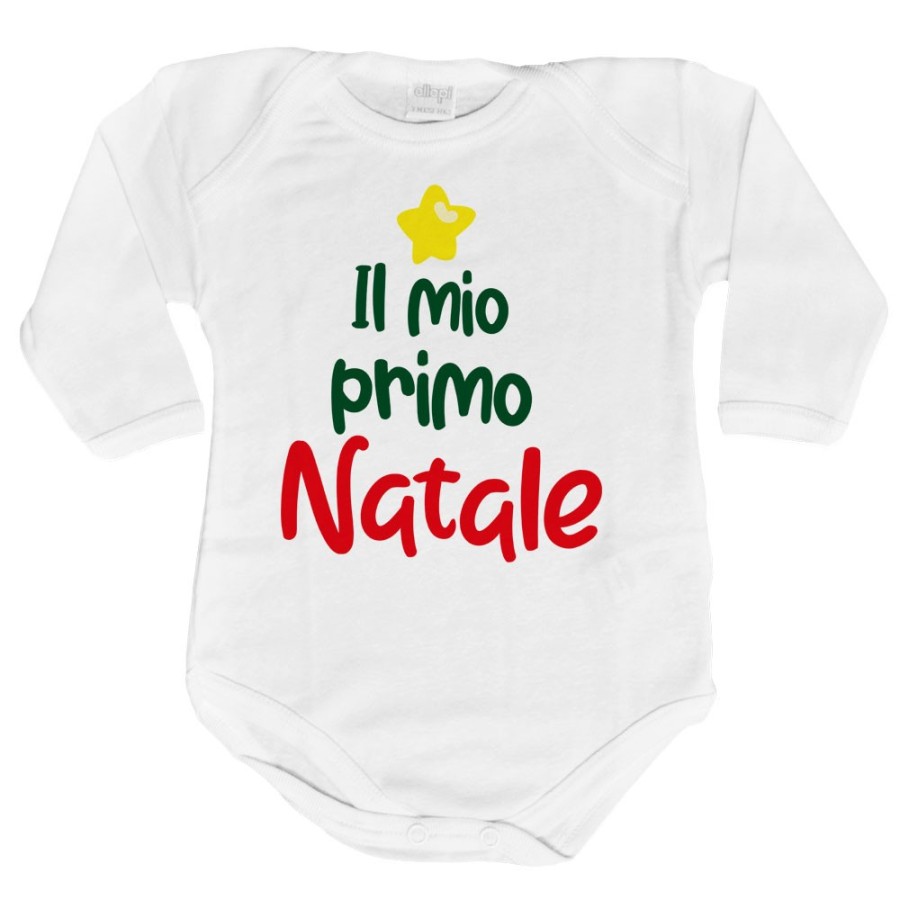 Body neonato personalizzabile con nome il mio primo natale a forma di albero Natale