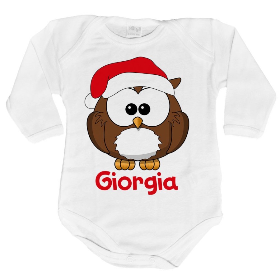 Body neonato personalizzato con nome gufetto Natale