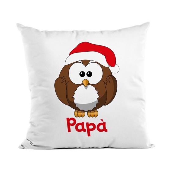 Cuscino personalizzabile con nome gufetto mamma e papà Natale