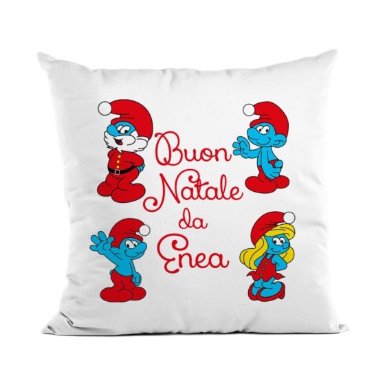 Cuscino personalizzato con nome buon natale dai puffi Natale