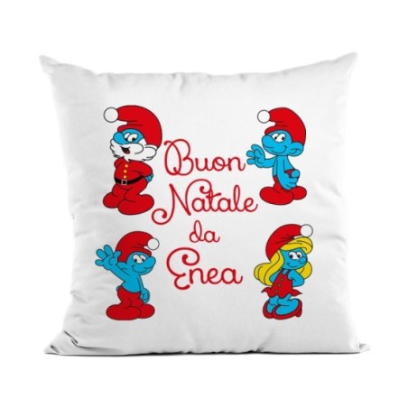 Cuscino personalizzato con nome buon natale dai puffi Natale