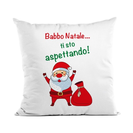 Cuscino personalizzabile con nome babbo natale ti sto aspettando Natale
