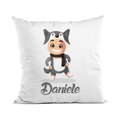 Cuscino personalizzato con nome baby lupo Natale