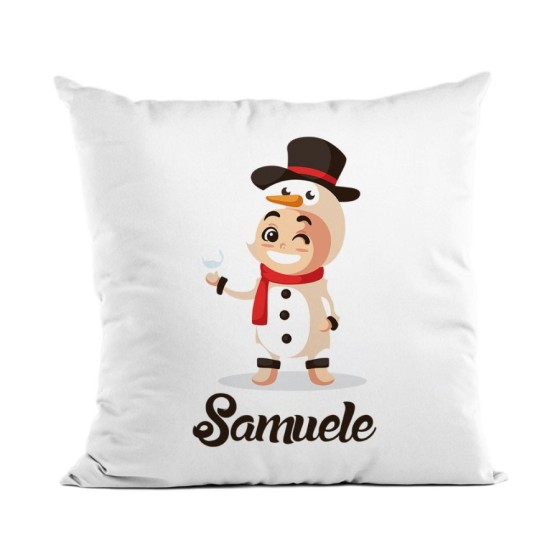 Cuscino personalizzato con nome baby pupazzo di neve Natale