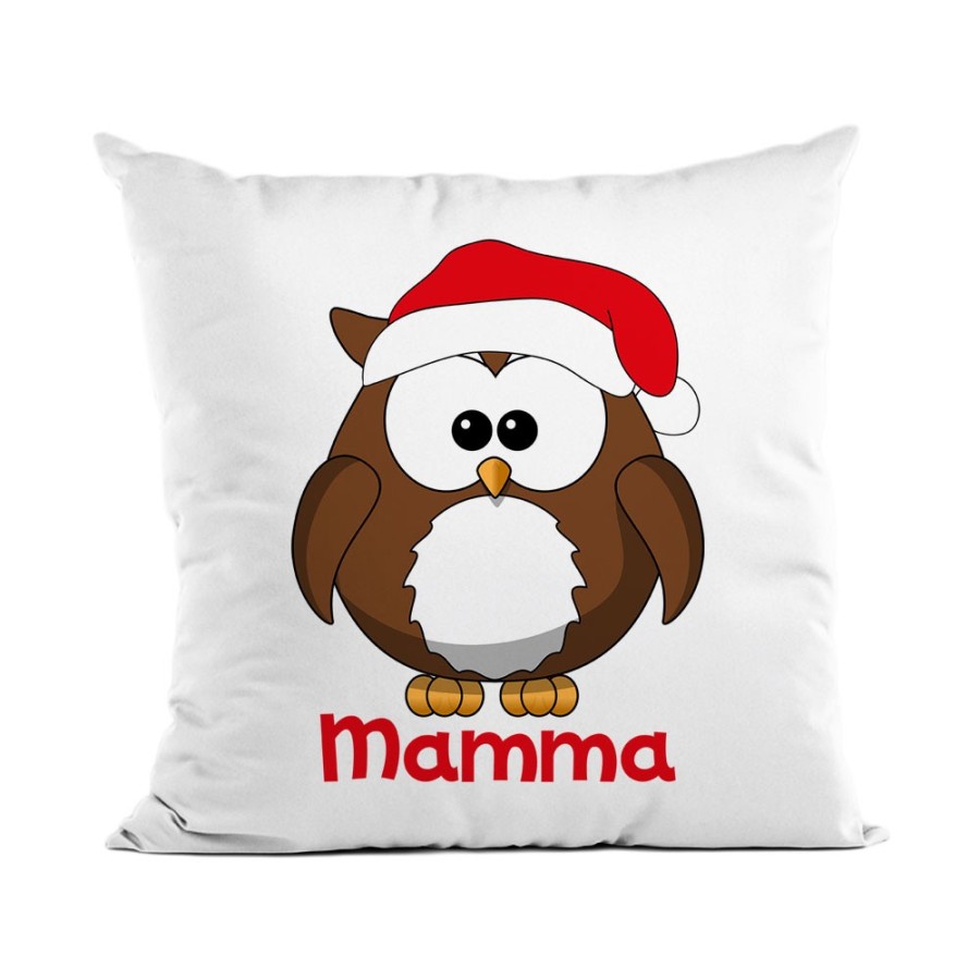 Cuscino personalizzabile con nome gufetto mamma e papà Natale
