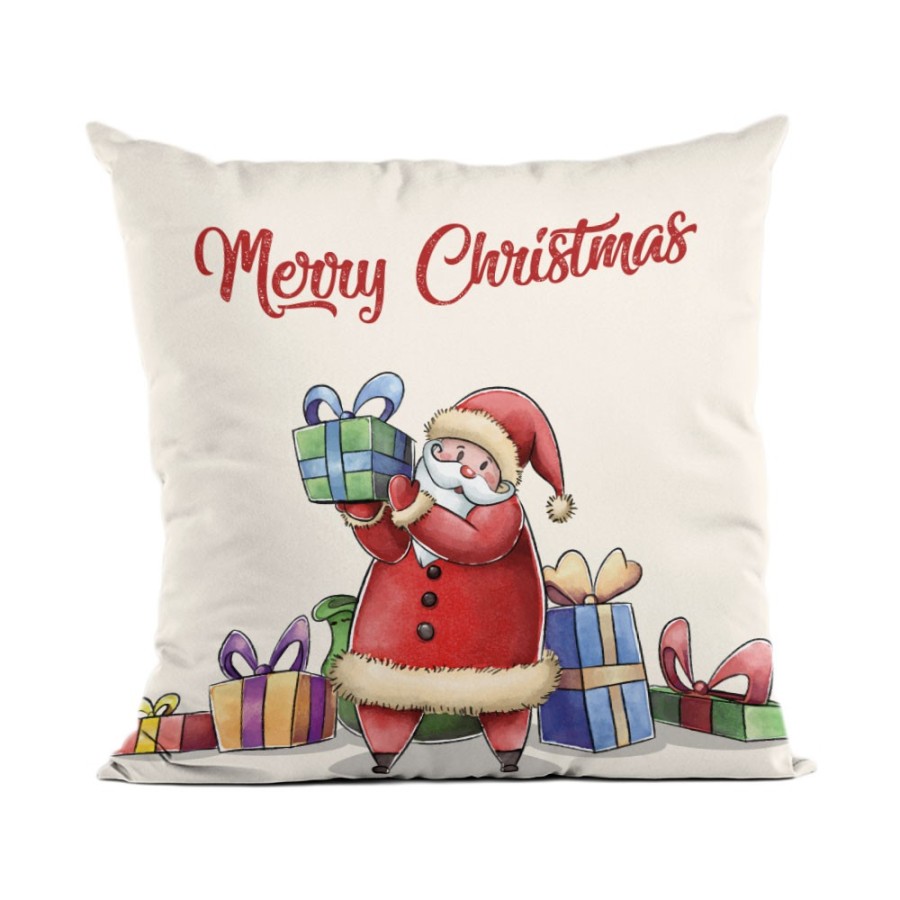 Cuscino merry christmas con babbo natale e tanti regali Natale