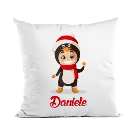 Cuscino personalizzato con nome baby pinguino Natale