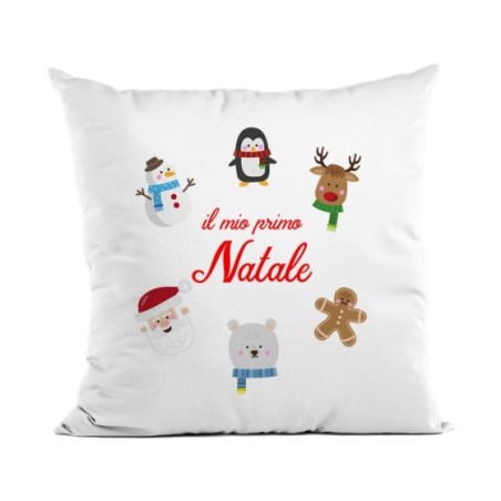 Cuscino personalizzabile con nome il mio primo natale christmas character Natale