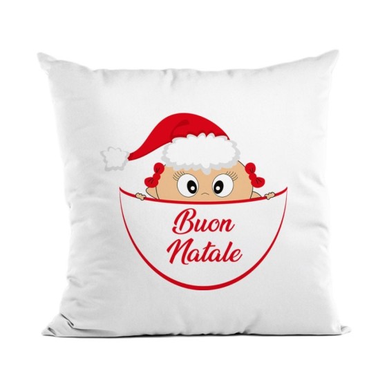 Cuscino bimbo bimba che esce dalla tasca con cappello di babbo natale buon natale Natale