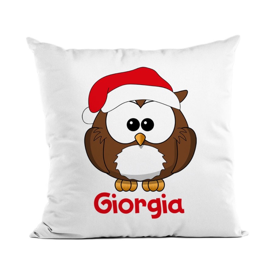 Cuscino personalizzabile con nome gufetto Natale