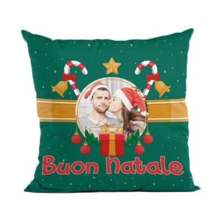 Cuscino personalizzato con foto buon natale con bastoncini di zucchero e regalo Natale