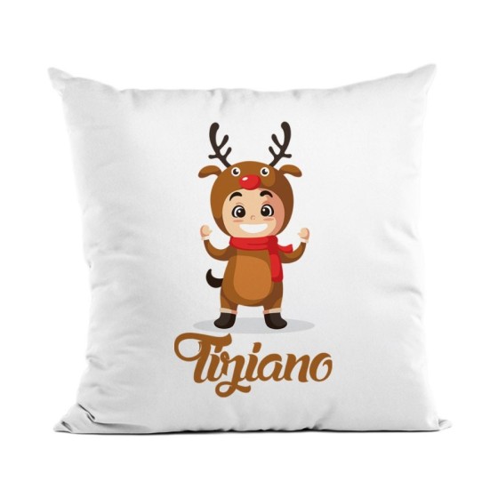 Cuscino personalizzato con nome baby renna con la sciarpa Natale