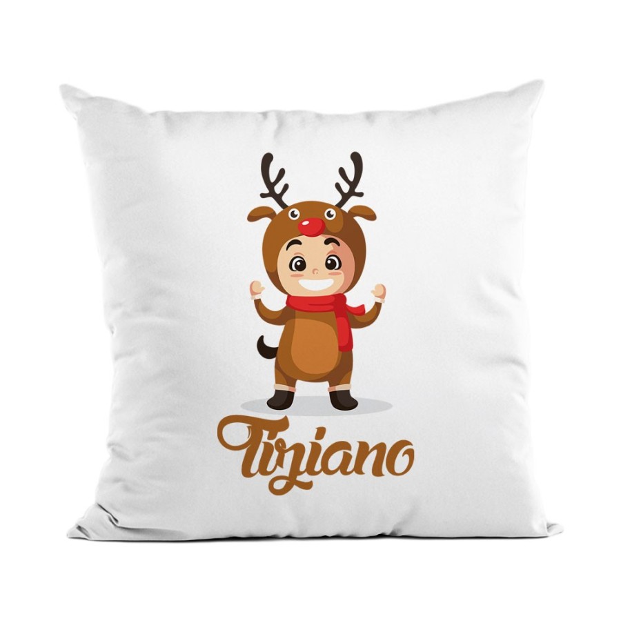 Cuscino personalizzato con nome baby renna con la sciarpa Natale