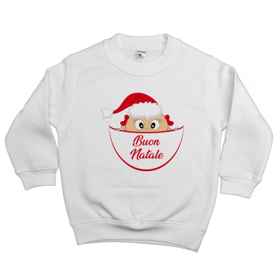 Felpa bambino che esce dalla tasca con cappello di babbo natale buon natale Natale