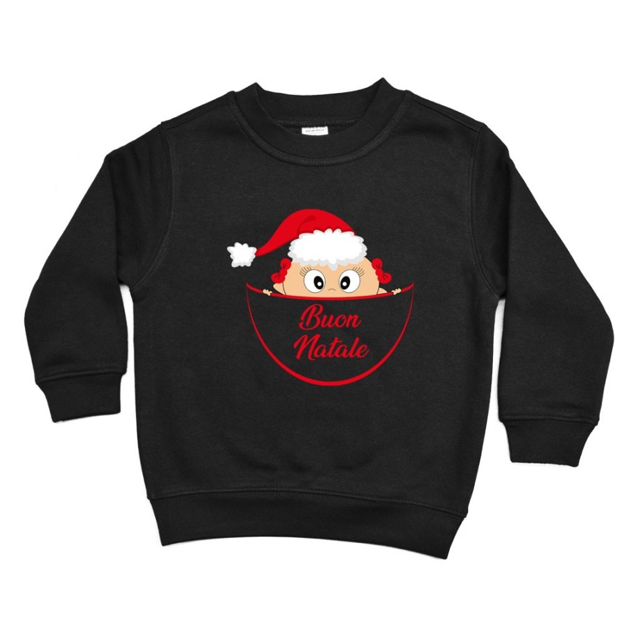 Felpa bambino che esce dalla tasca con cappello di babbo natale buon natale Natale