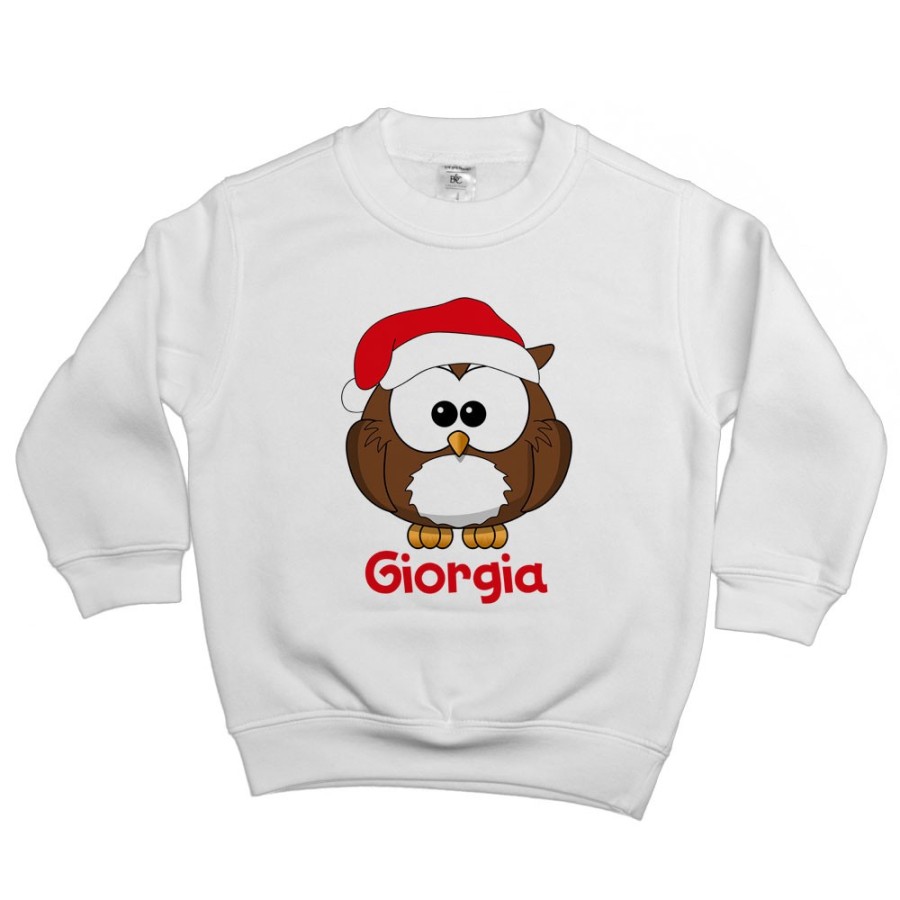 Felpa bambino personalizzata con nome gufetto Natale