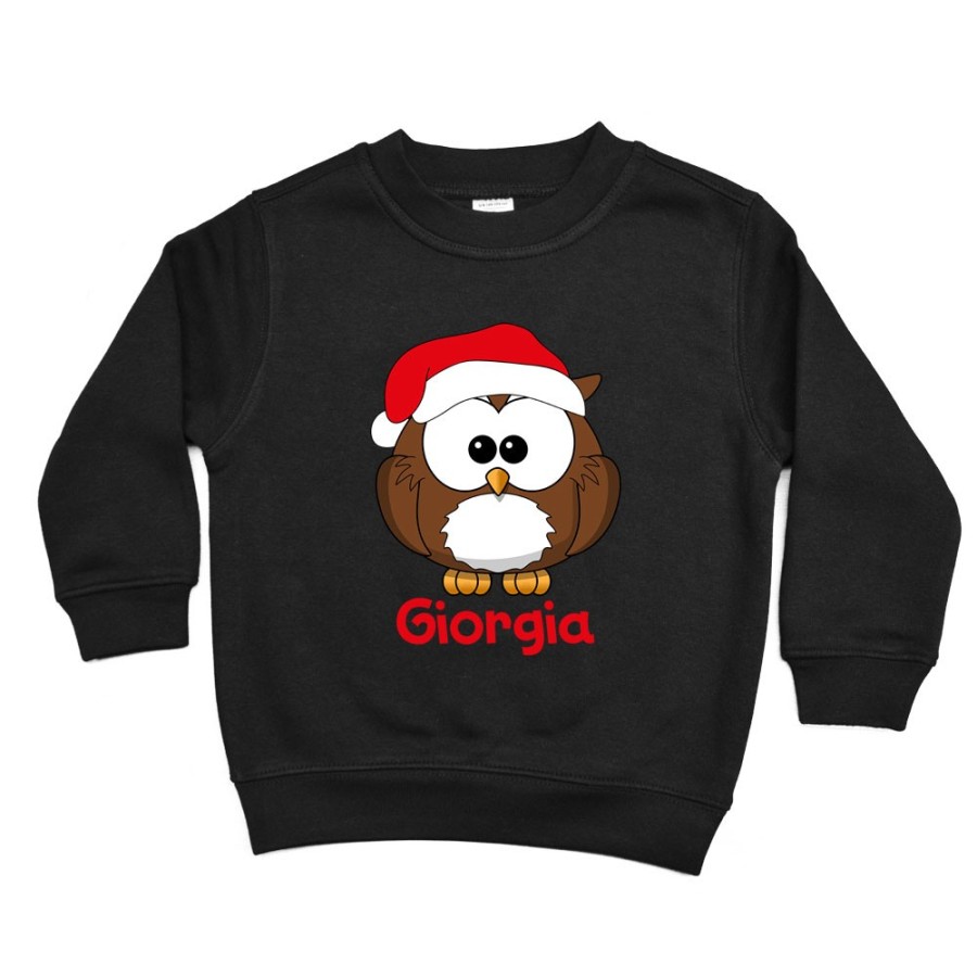 Felpa bambino personalizzata con nome gufetto Natale
