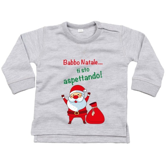 Felpa neonato personalizzabile con nome babbo natale ti sto aspettando Natale
