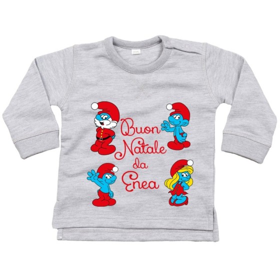 Felpa neonato personalizzata con nome buon natale dai puffi Natale