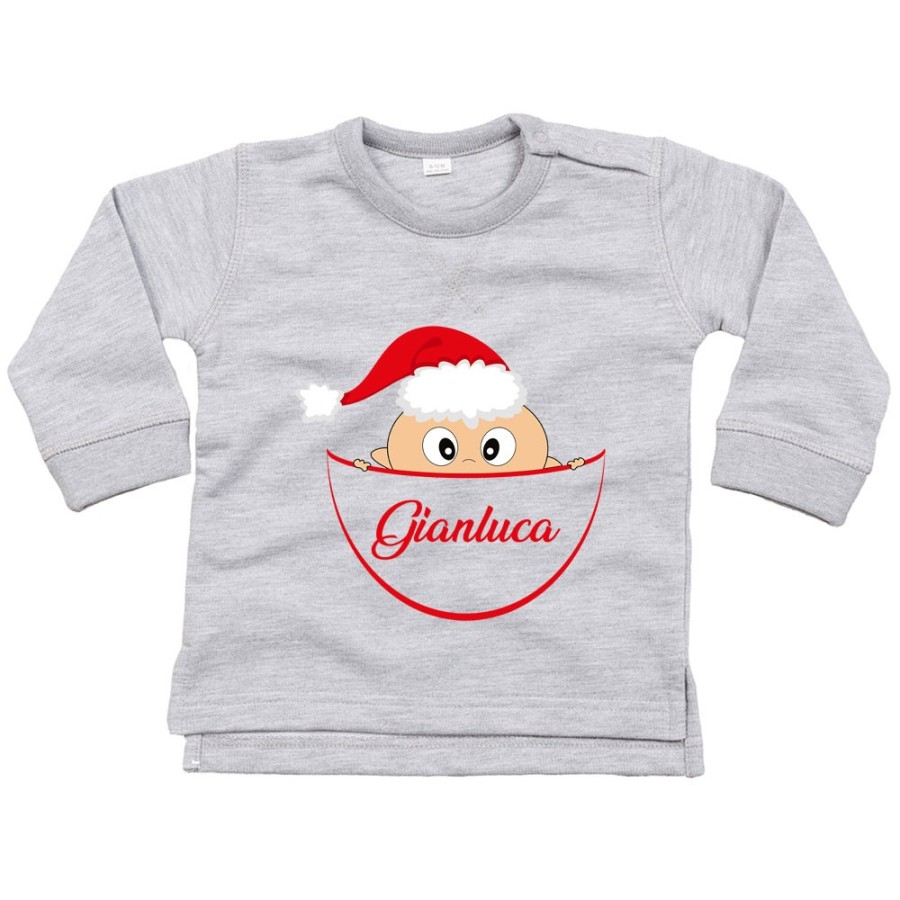 Felpa neonato personalizzata con nome bimbo con cappello natalizio Natale