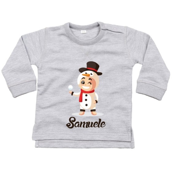 Felpa neonato personalizzata con nome baby pupazzo di neve Natale