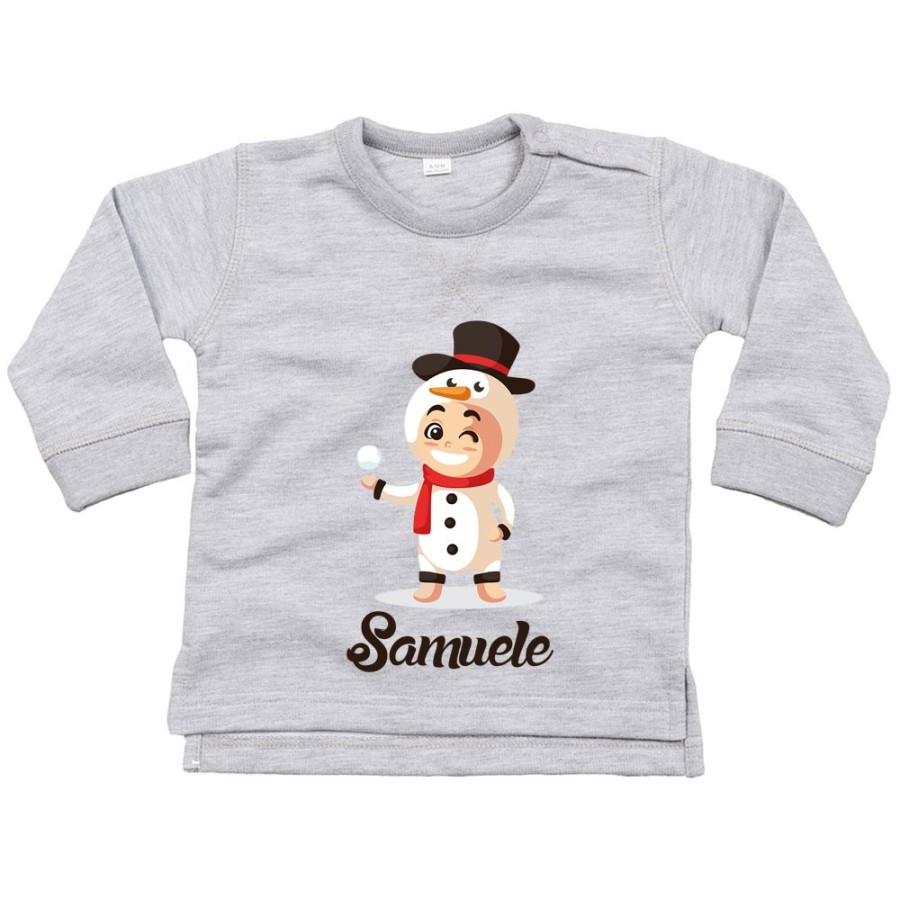 Felpa neonato personalizzata con nome baby pupazzo di neve Natale