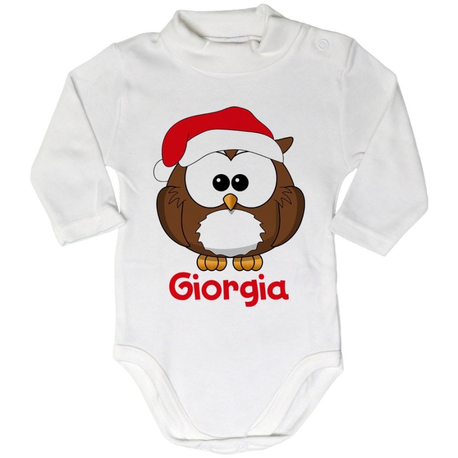Body lupetto neonato personalizzato con nome gufetto Natale