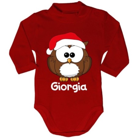 Body lupetto neonato personalizzato con nome gufetto Natale