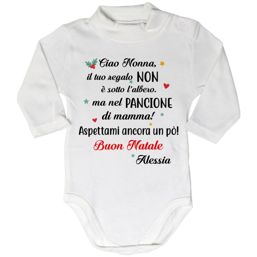 Body lupetto neonato personalizzato con nome nonna il tuo regalo è nel pancione di mamma Natale