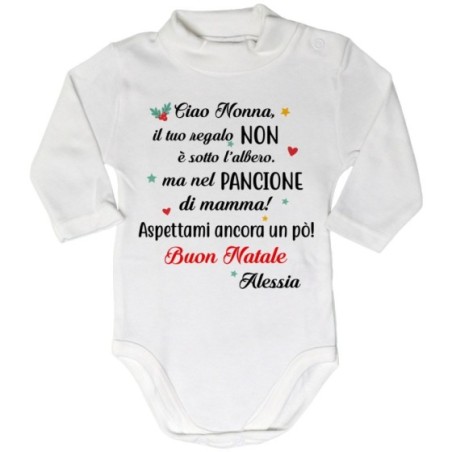 Body lupetto neonato personalizzato con nome nonna il tuo regalo è nel pancione di mamma Natale