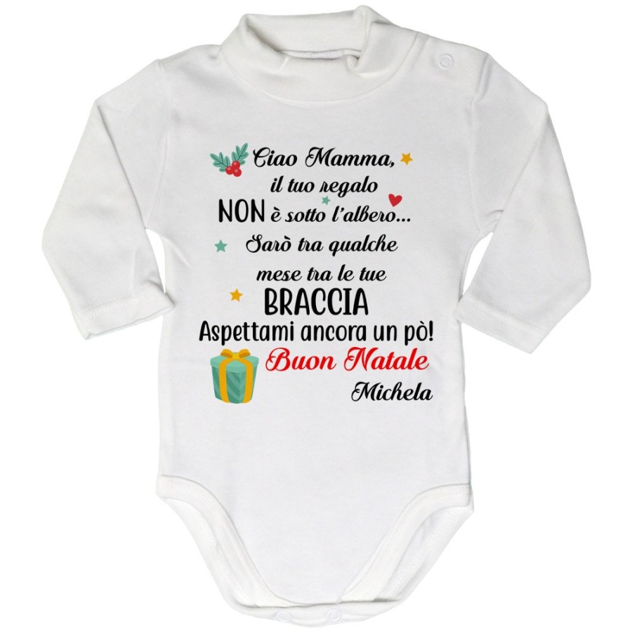 Body lupetto personalizzabile con nome mamma il tuo regalo sarà tra qualche mese tra le tue braccia Natale