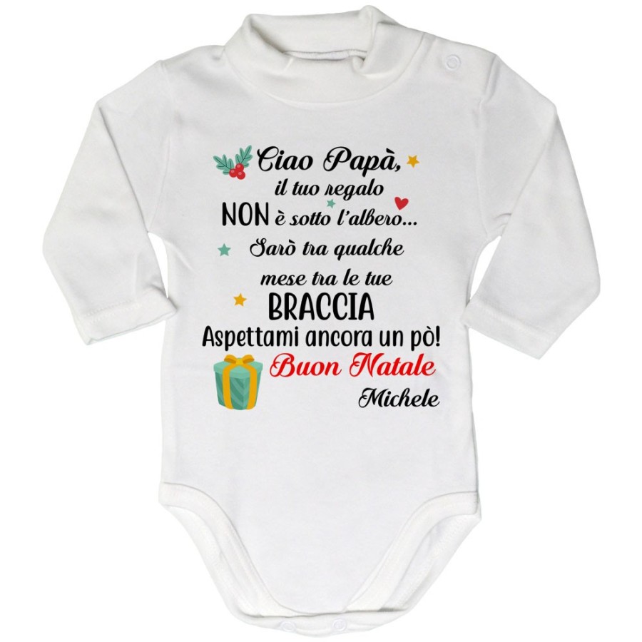 Body lupetto personalizzabile con nome mamma il tuo regalo sarà tra qualche mese tra le tue braccia Natale
