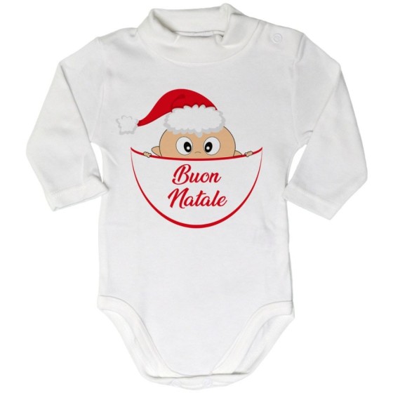Body lupetto neonato bimbo che esce dalla tasca con cappello di babbo natale buon natale Natale