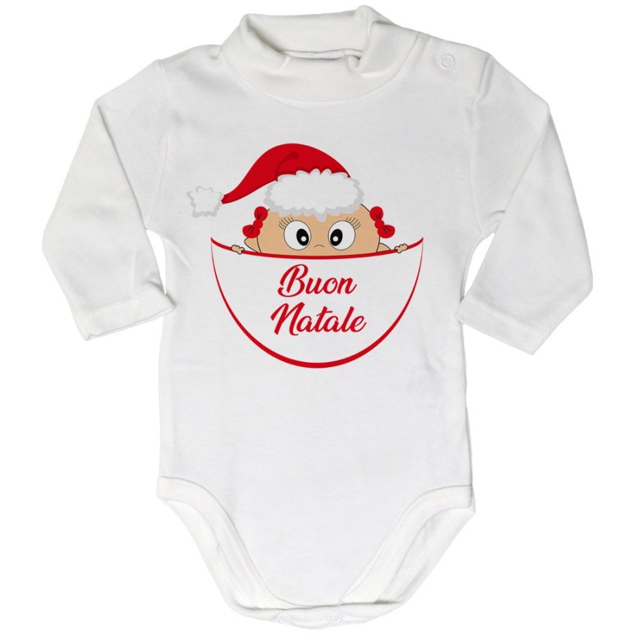 Body lupetto neonato bimbo che esce dalla tasca con cappello di babbo natale buon natale Natale