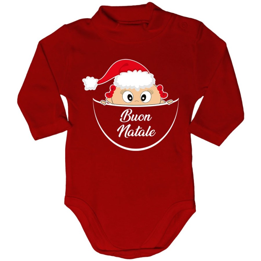 Body lupetto neonato bimbo che esce dalla tasca con cappello di babbo natale buon natale Natale