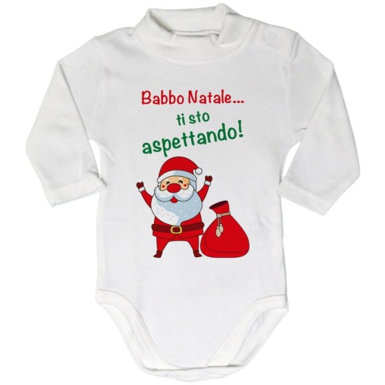 Body lupetto neonato personalizzabile con nome babbo natale ti sto aspettando Natale