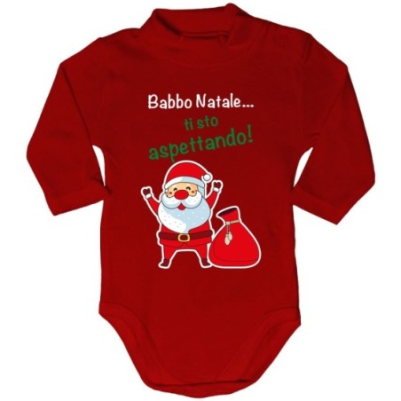 Body lupetto neonato personalizzabile con nome babbo natale ti sto aspettando Natale