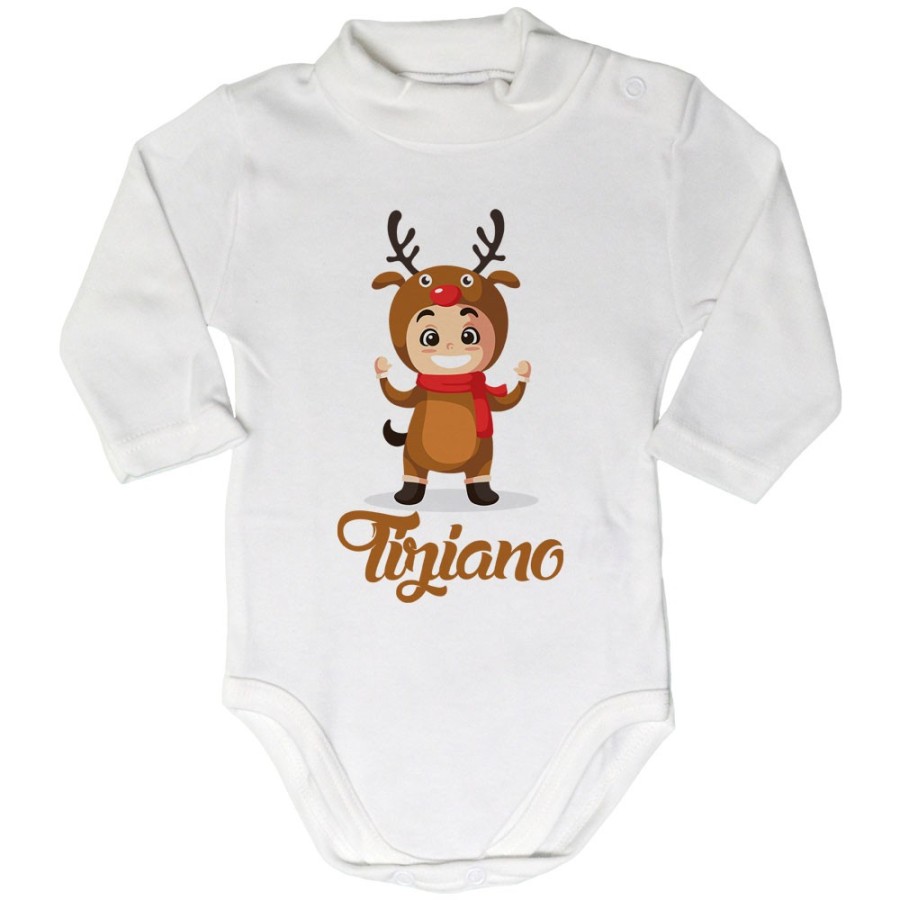 Body lupetto neonato personalizzato con nome baby renna con la sciarpa Natale