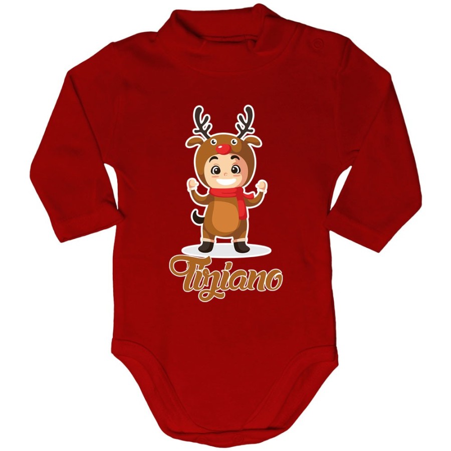 Body lupetto neonato personalizzato con nome baby renna con la sciarpa Natale