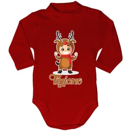 Body lupetto neonato personalizzato con nome baby renna con la sciarpa Natale