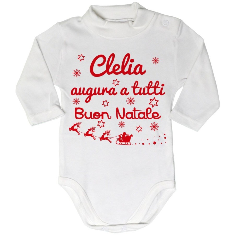 Body lupetto neonato personalizzato con nome augura a tutti buon natale Natale