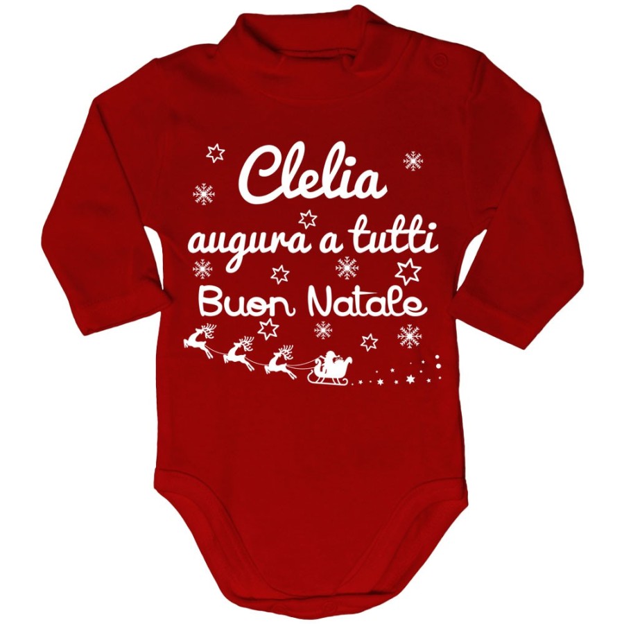 Body lupetto neonato personalizzato con nome augura a tutti buon natale Natale