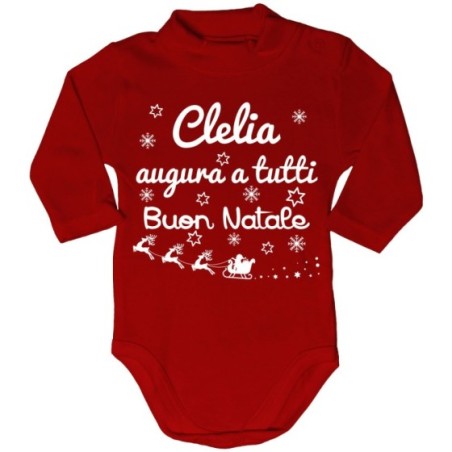Body lupetto neonato personalizzato con nome augura a tutti buon natale Natale