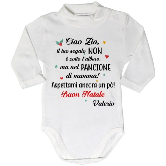 Body lupetto neonato personalizzato con nome zia il tuo regalo è nel pancione di mamma Natale