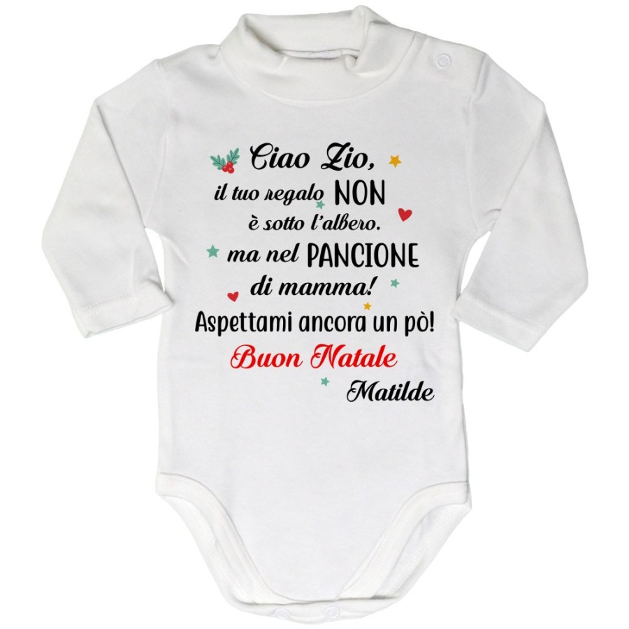 Body lupetto neonato personalizzato con nome zia il tuo regalo è nel pancione di mamma Natale
