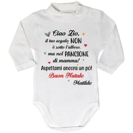 Body lupetto neonato personalizzato con nome zia il tuo regalo è nel pancione di mamma Natale