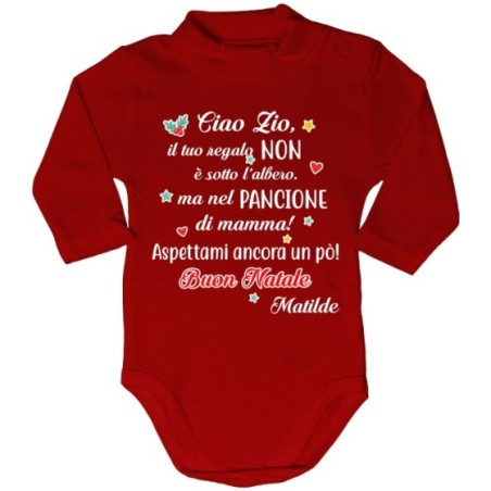 Body lupetto neonato personalizzato con nome zia il tuo regalo è nel pancione di mamma Natale