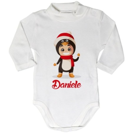 Body lupetto neonato personalizzato con nome baby pinguino