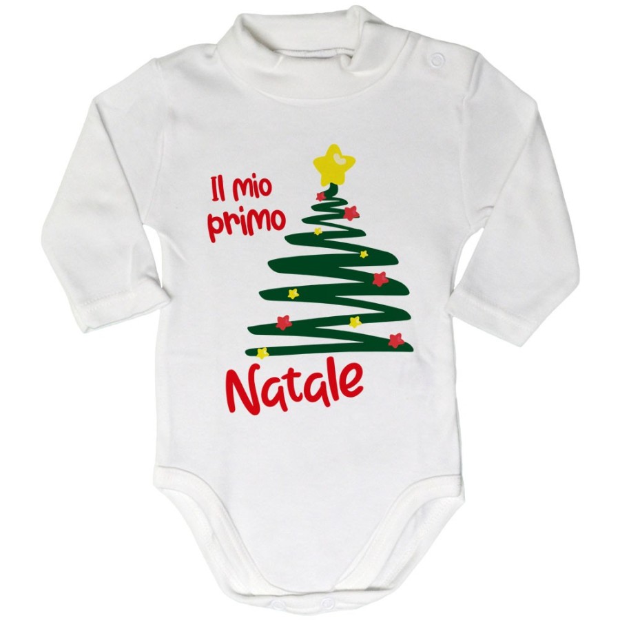 Body lupetto neonato personalizzabile con nome il  mio primo natale con albero e addobbi natalizi Natale