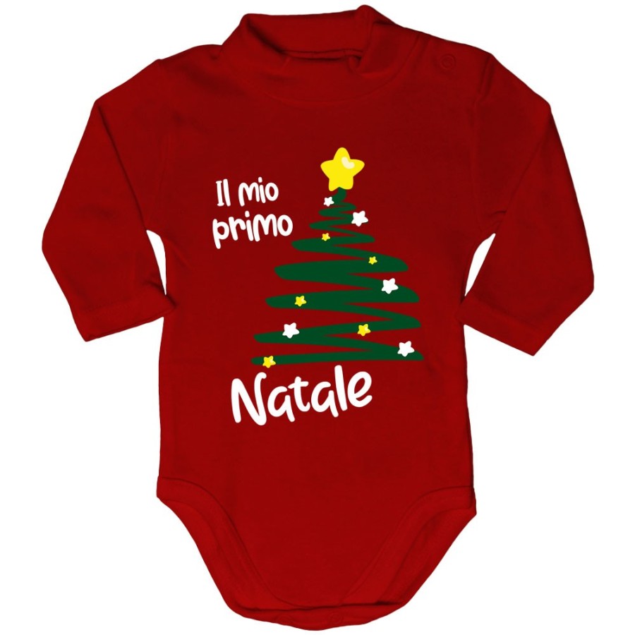 Body lupetto neonato personalizzabile con nome il  mio primo natale con albero e addobbi natalizi Natale